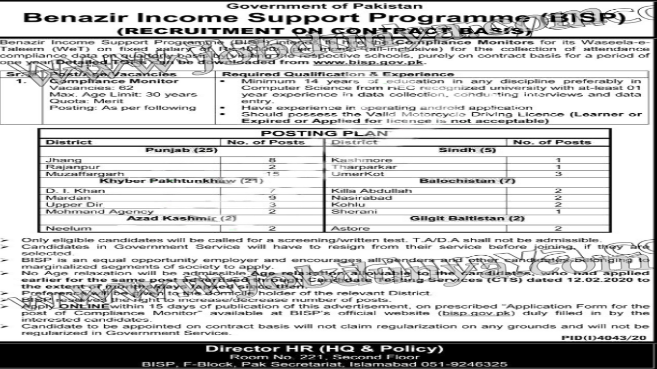 Benazir Income Support Program jobs 2021