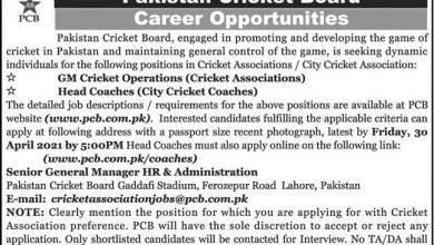 Pakistan Government Jobs Pakistan Cricket Board PCB