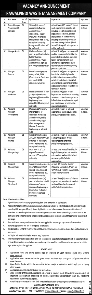 Pakistan Government Jobs Rawalpindi Waste Management Company