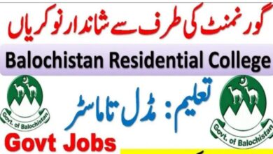 Latest govt jobs Balochistan Residential College