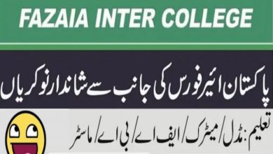 Fazaia Inter College Kallar Kahar govt jobs