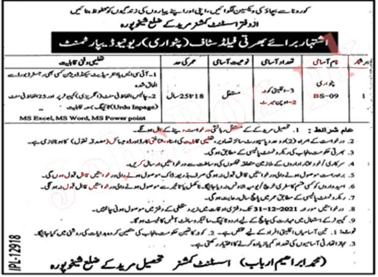 Revenue Department Punjab Jobs 2021 – Patwari Career