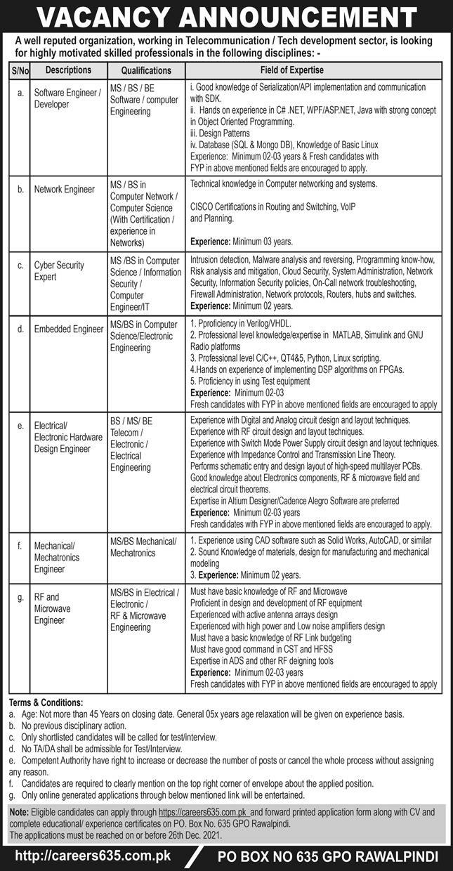 PO Box 635 Rawalpindi Jobs 2021 Apply www.careers635.com.pk