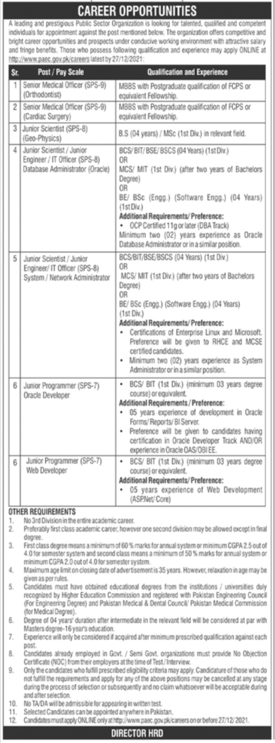 Pakistan Atomic Energy Rawalpindi jobs