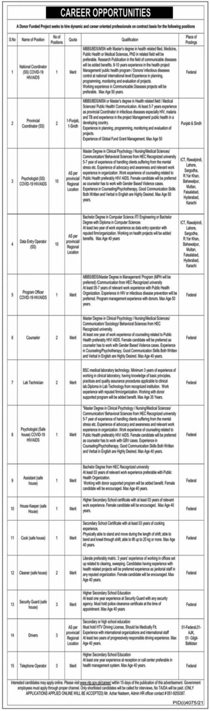 National TB Control Program NTP Jobs 2021 – Apply Online ntp.gov.pk