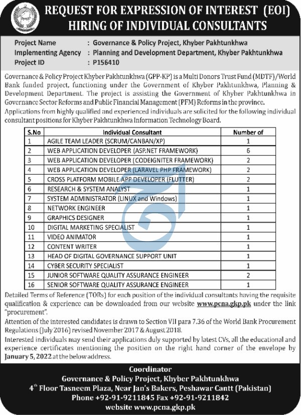 Planning and Development Department KPK Jobs 2022