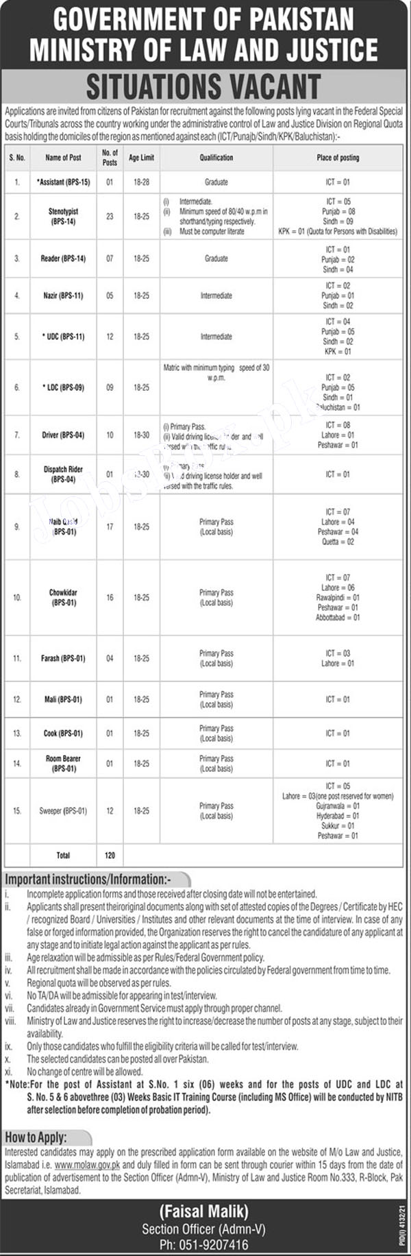 Ministry of Law and Justice Jobs 2022 Download Application Form