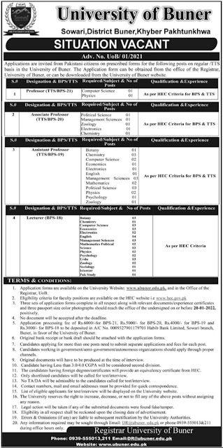 University of Buner Jobs 2022 Download Application Form