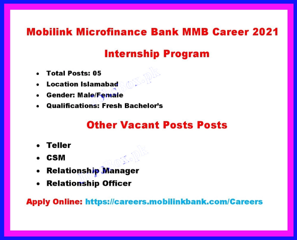 Mobilink Microfinance Bank Jobs 2021 – MMB Internship Program