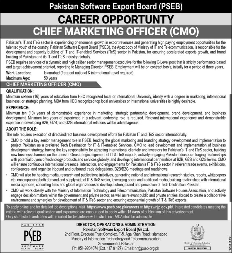 Pakistan Software Export Board PSEB Jobs 2022