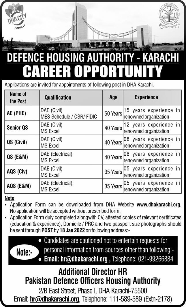 Defence Housing Authority DHA Karachi Jobs 2022 www.dhakarachi.org