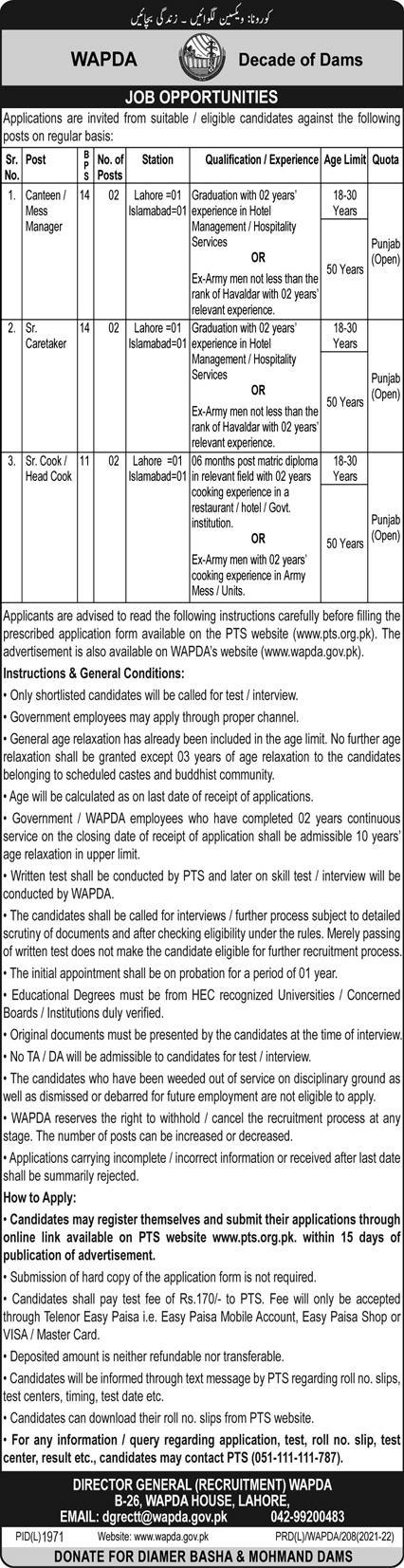 Water and Power Development Authority WAPDA Jobs 2022