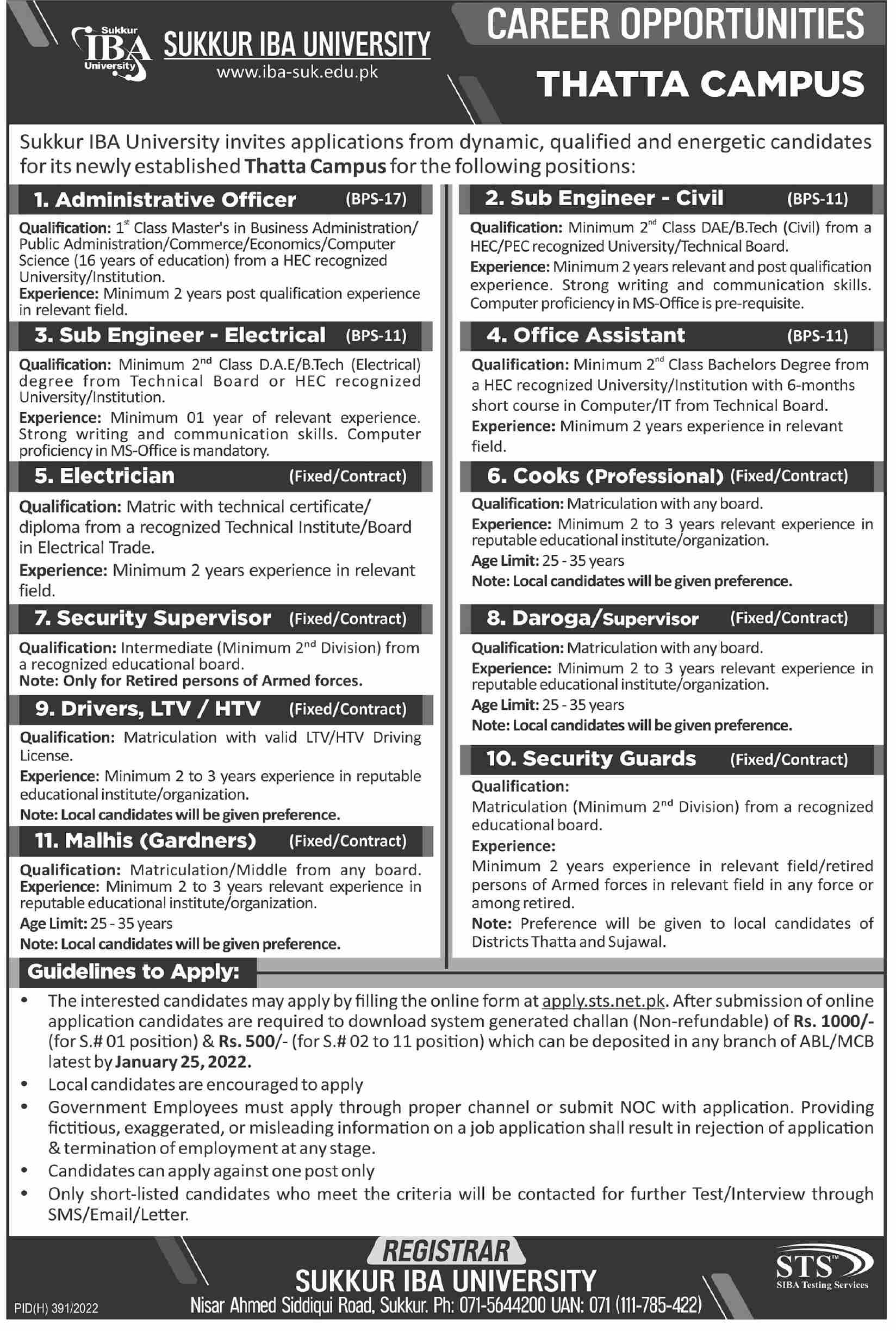 Sukkur IBA University Jobs 2022 in Thatta Campus – Online Apply