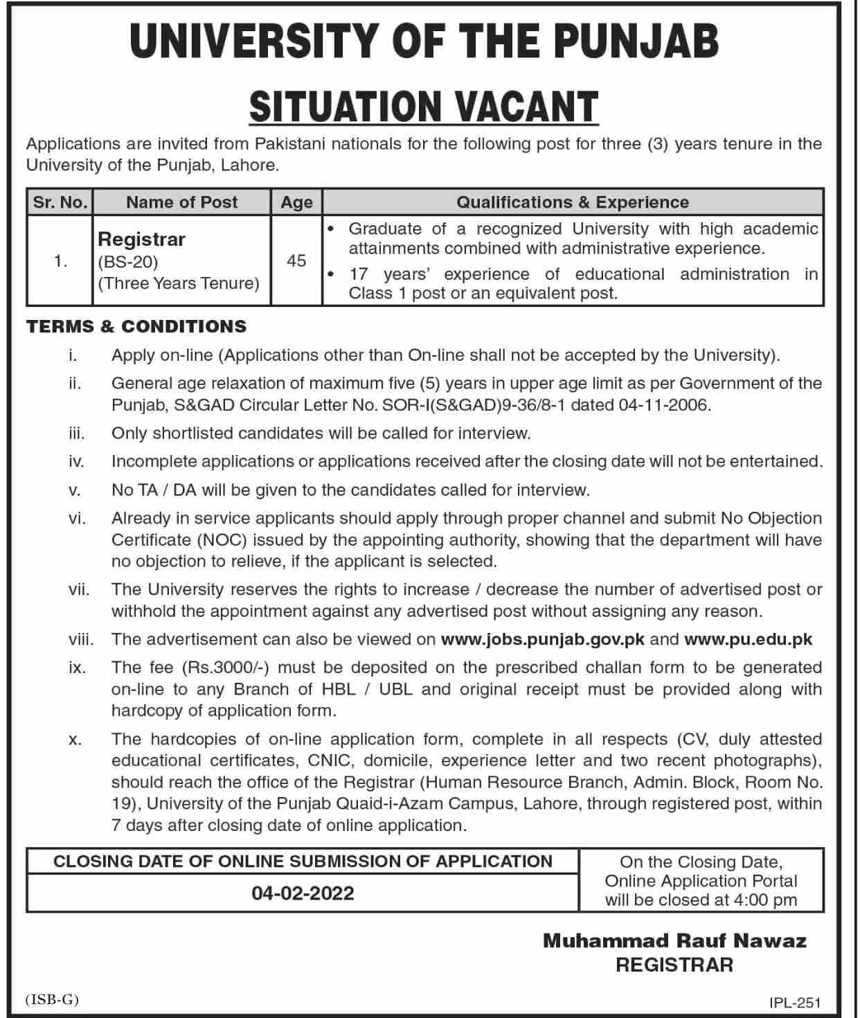 University of the Punjab PU Lahore Jobs 2022