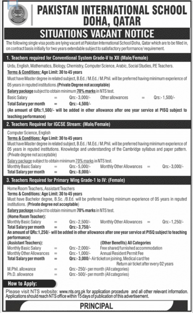 Pakistan International School Doha Qatar Jobs 2022 for Teachers