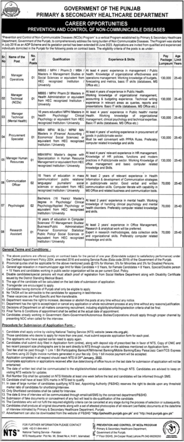 Health Department Punjab Jobs 2022 Application Form