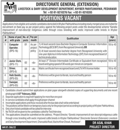 Livestock and Dairy Development Department KPK Jobs 2022