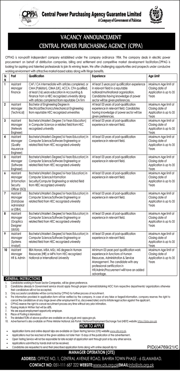 Central Power Purchasing Agency CPPA Jobs 2022 via OTS