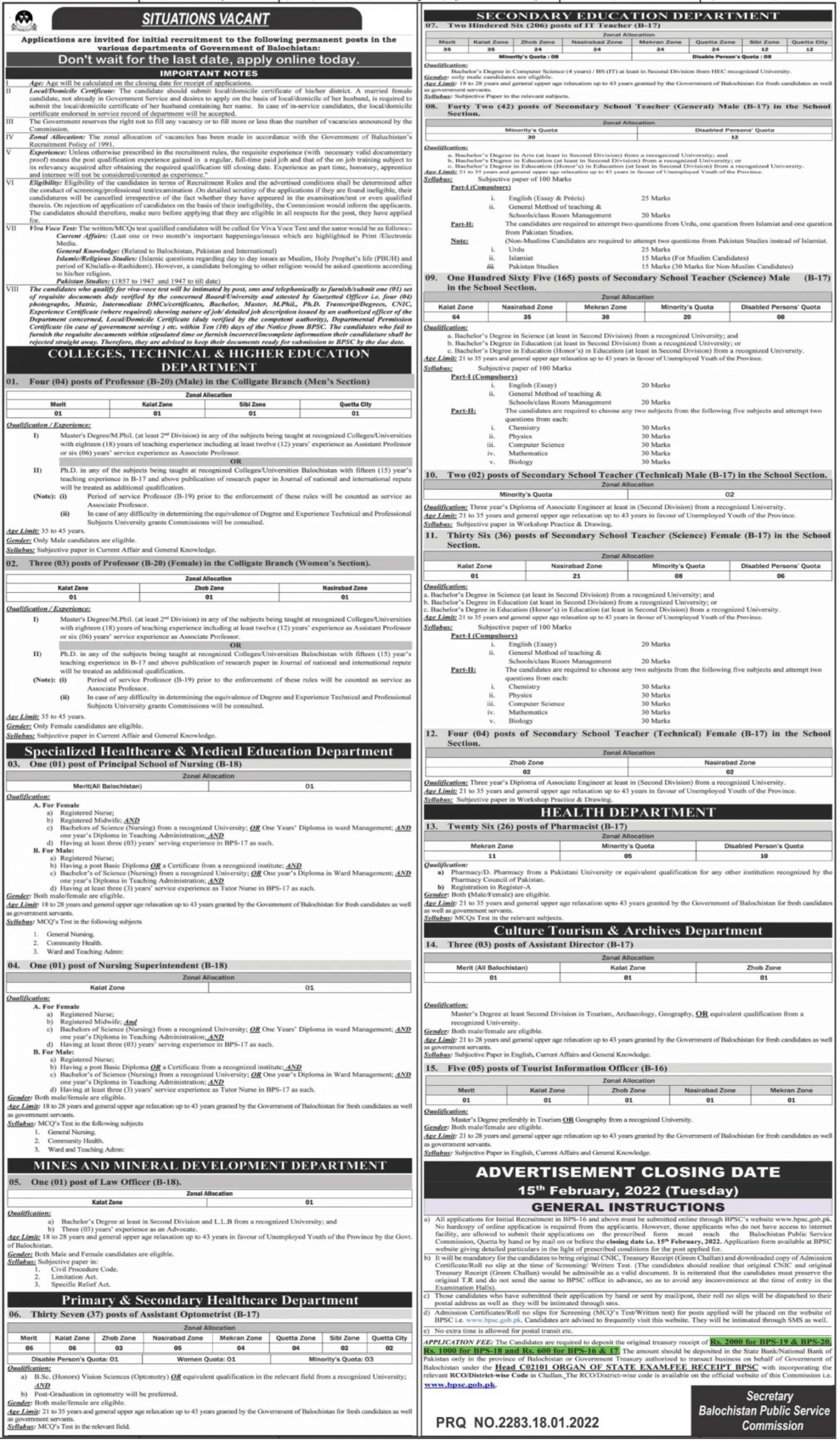 Balochistan Public Service Commission BPSC Jobs 2022 – www.bpsc.gob.pk