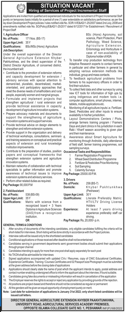 Agriculture Department KPK Jobs 2022 (1000+ Vacancies)