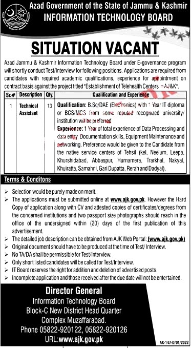 Information Technology Board AJK Jobs 2022 Online Application