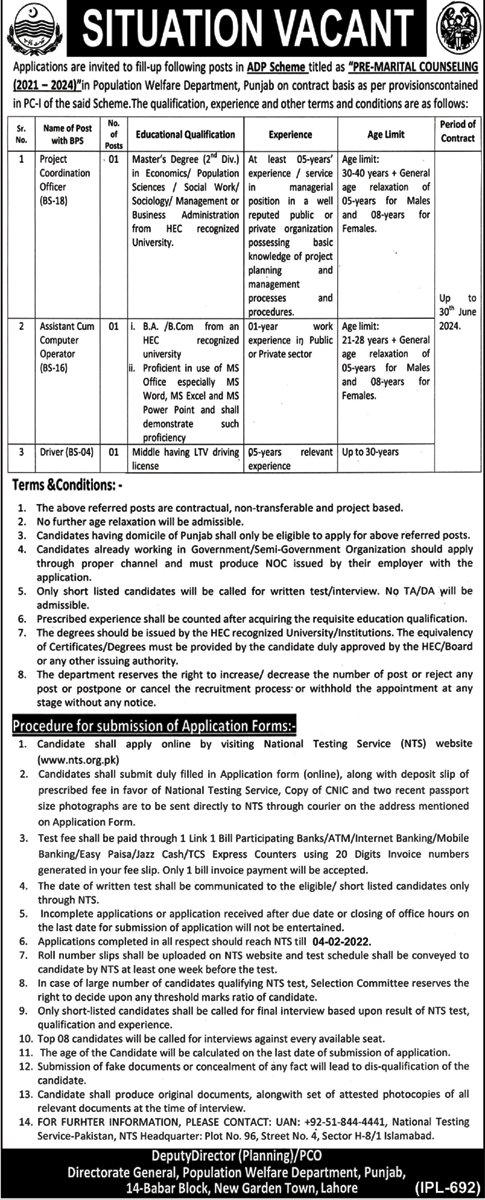 Population Welfare Department Punjab Jobs 2022