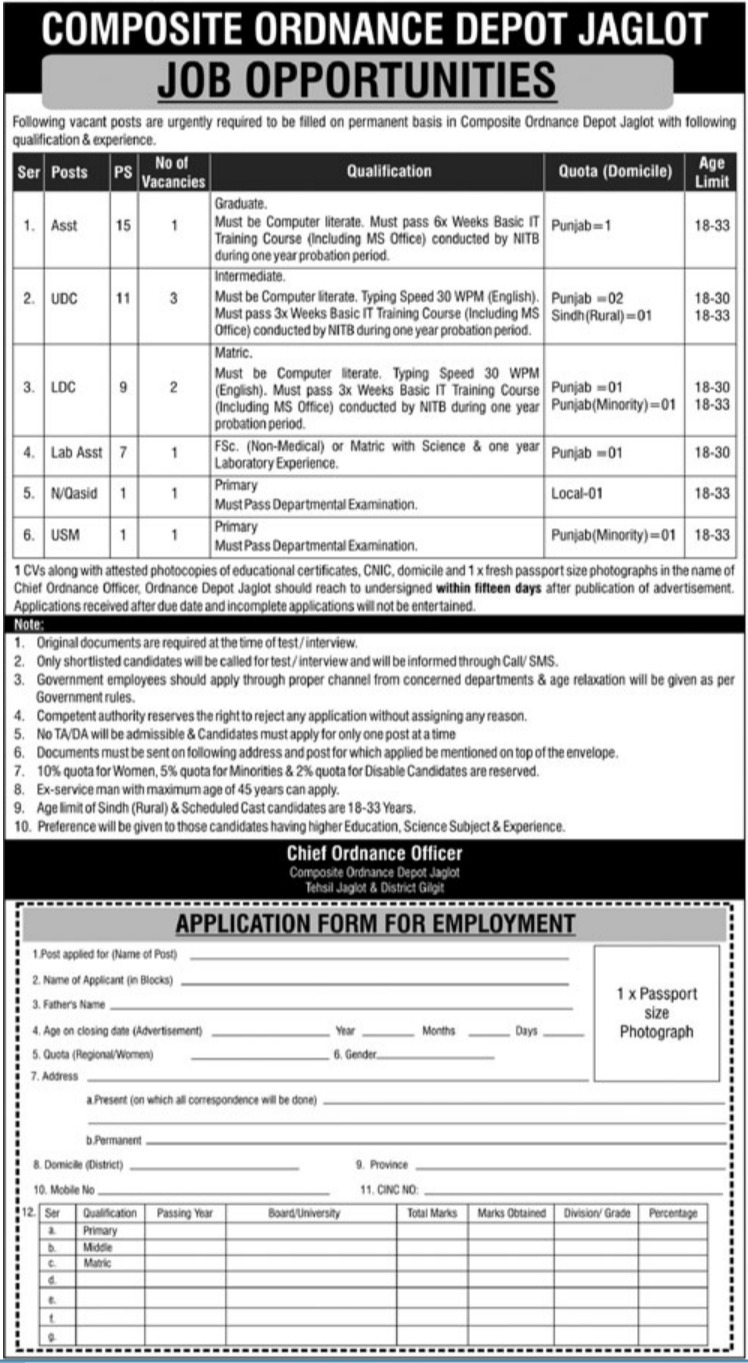 Composite Ordnance Depot Jaglot Jobs 2022