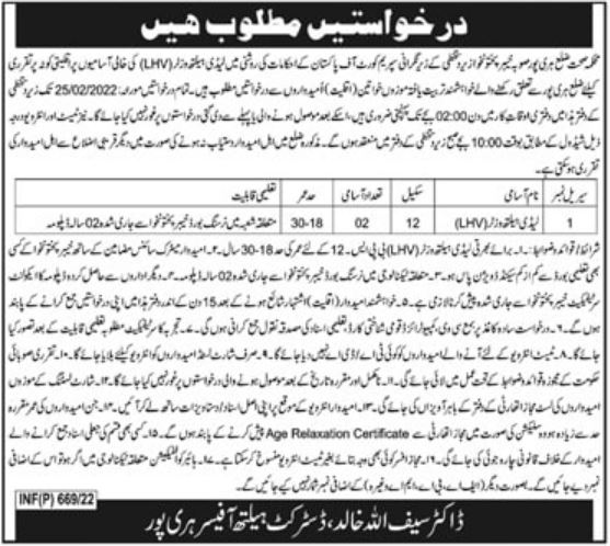 District Health Department Haripur Jobs 2022