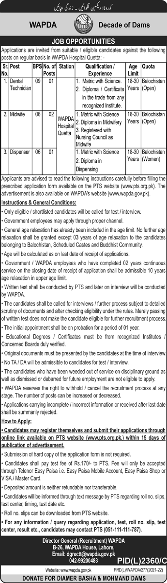 WAPDA Hospital Quetta Jobs 2022 Application Form