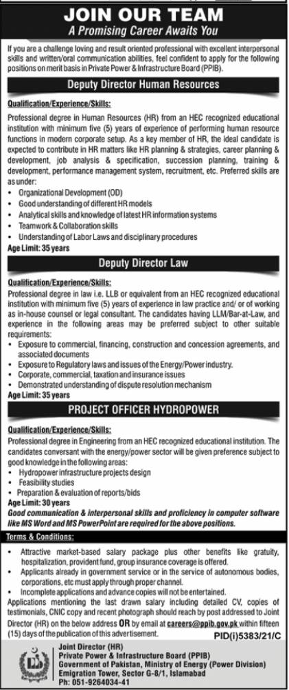 Ministry of Energy Power Division Jobs 2022