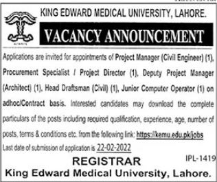 King Edward Medical University Lahore Jobs 2022