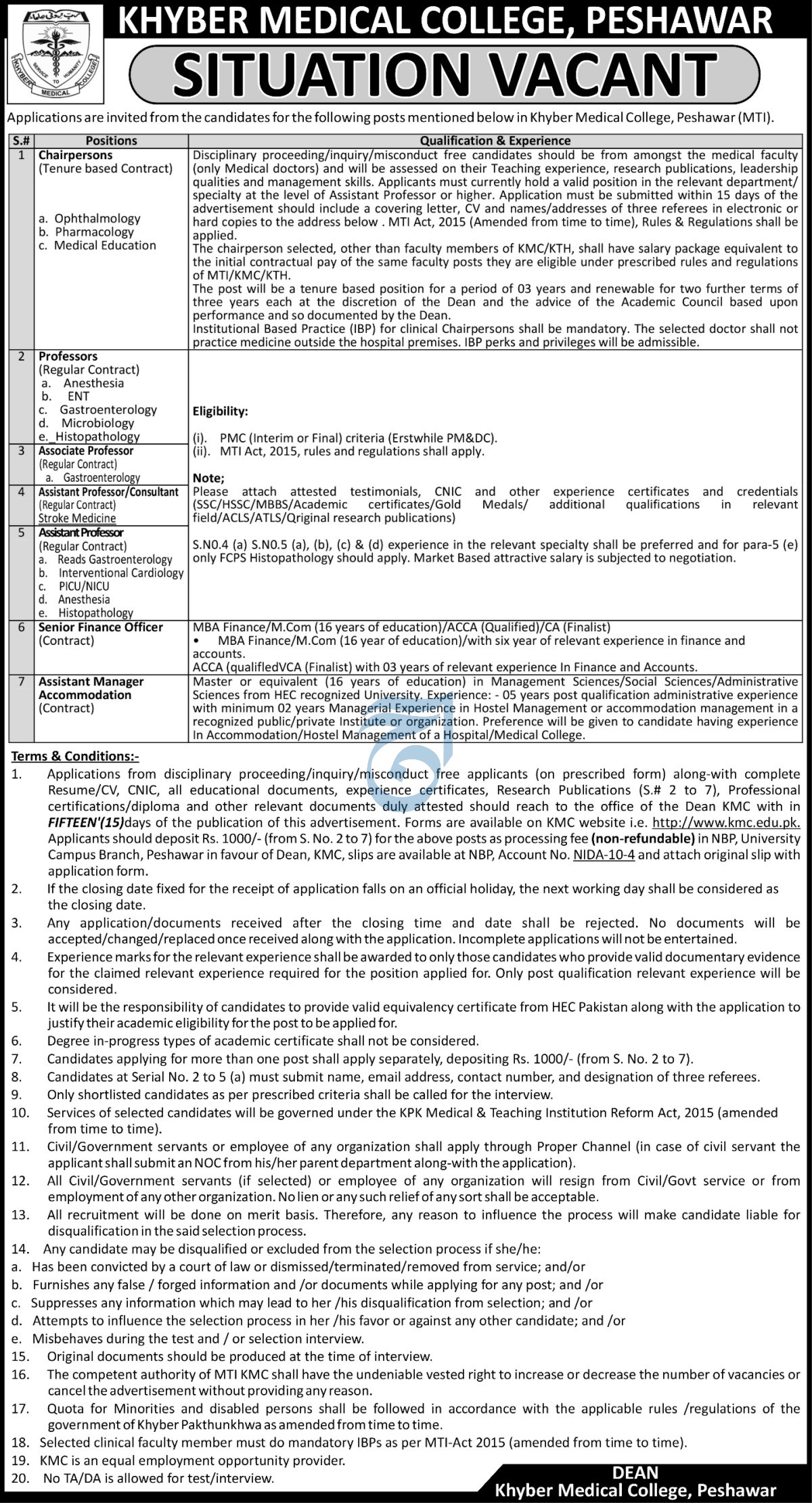 Khyber Medical College Peshawar Jobs 2022 – Download Application Form