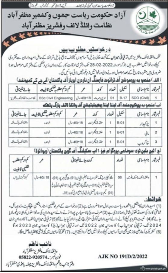 Wildlife and Fisheries Department AJK Jobs 2022