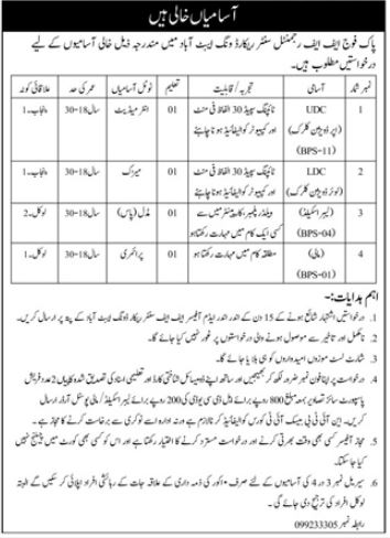 Pak Army FF Regimental Center Record Wing Abbottabad Jobs 2022