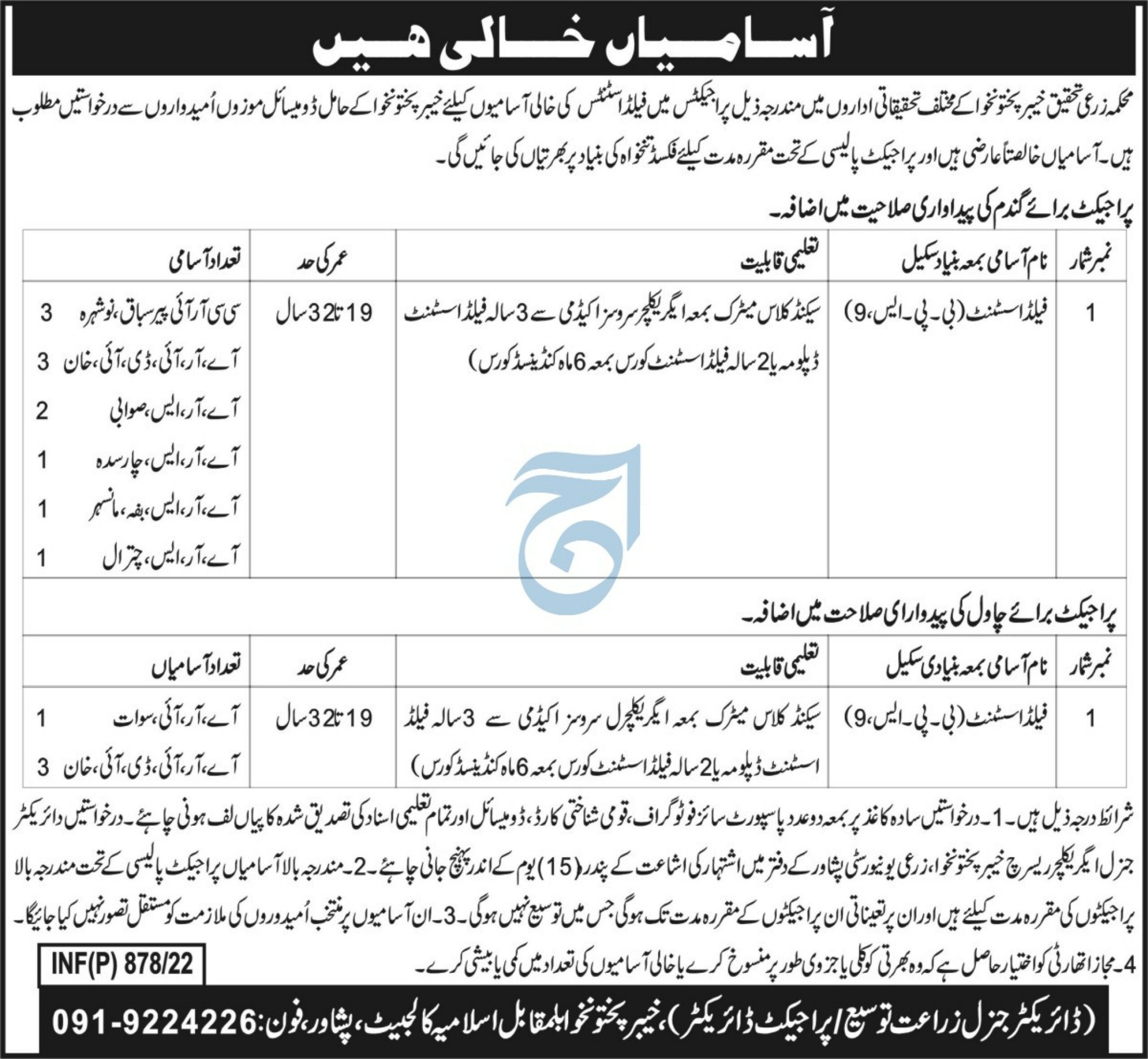 Agriculture Department KPK Jobs 2022