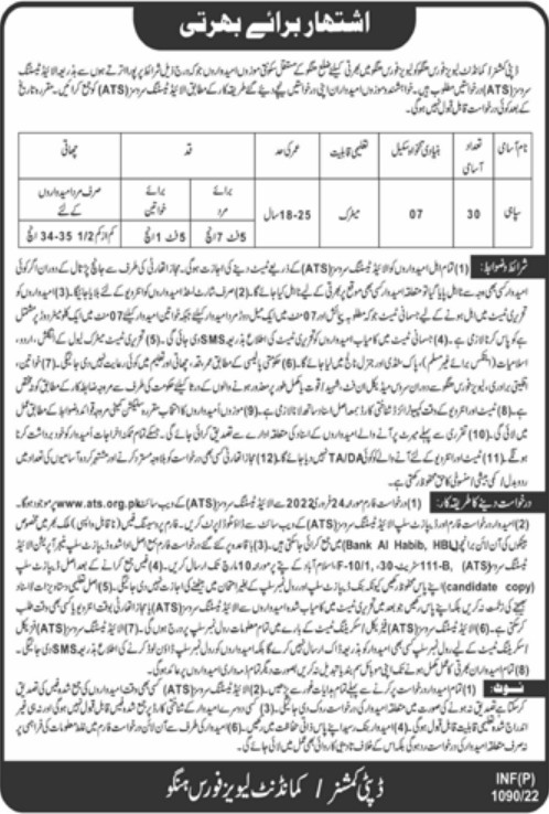 Today Levies Force Hangu Jobs 2022 Download Application Form