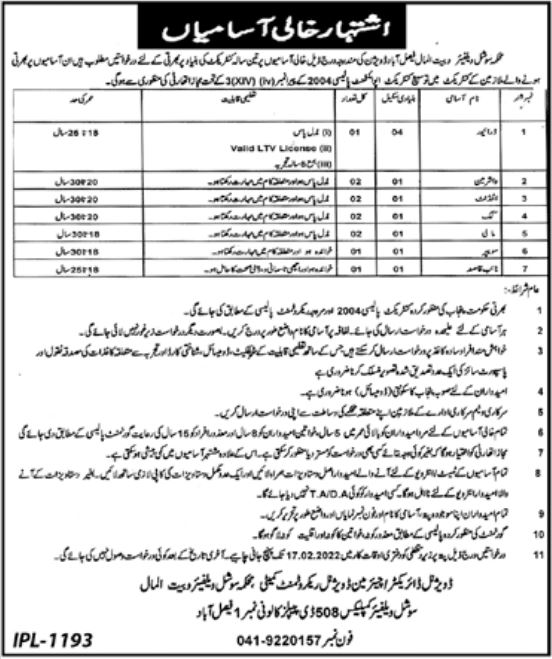 Social Welfare & Bait ul Maal Department Punjab Jobs 2022