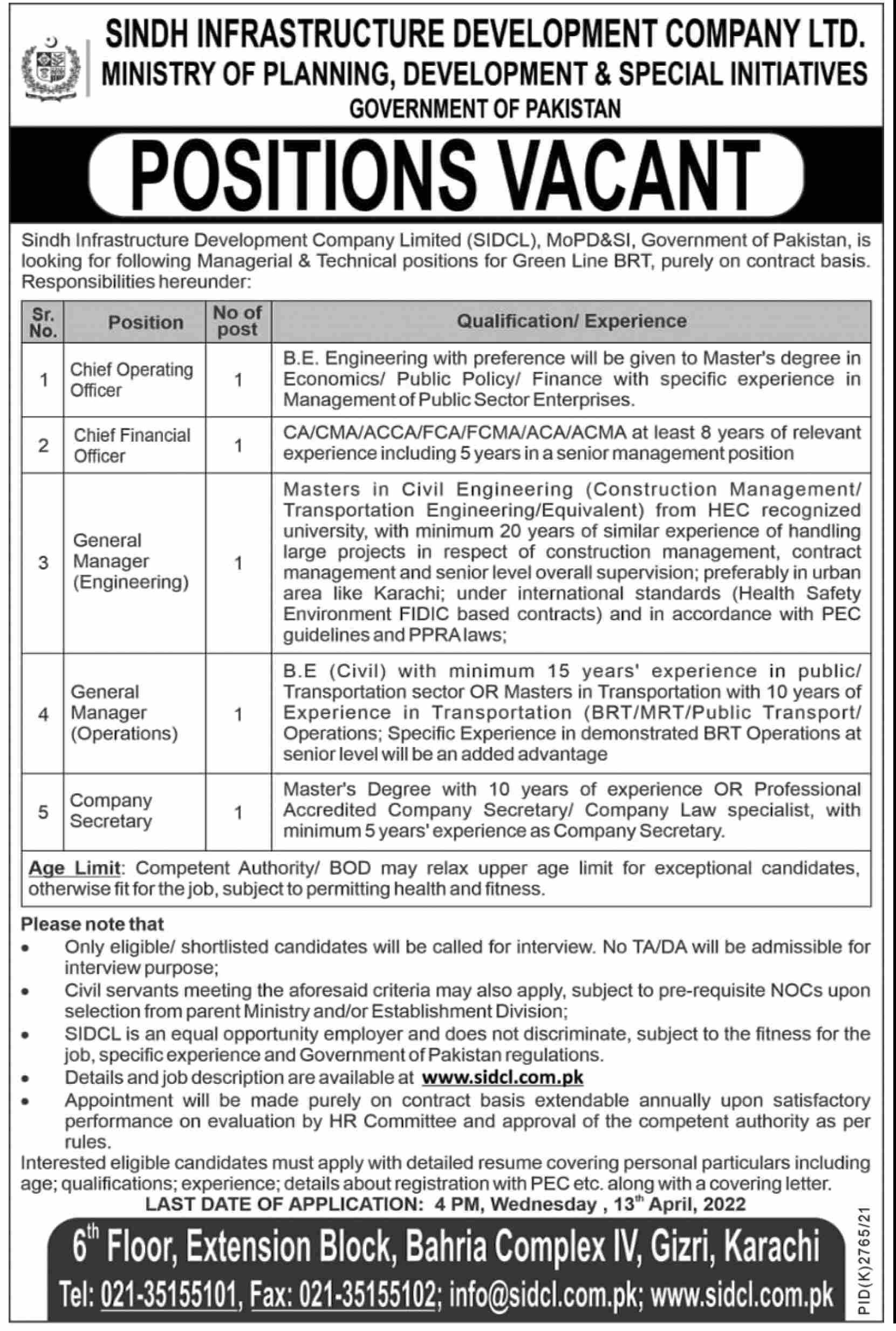 Sindh Infrastructure Development Company Limited SIDCL Jobs 2022