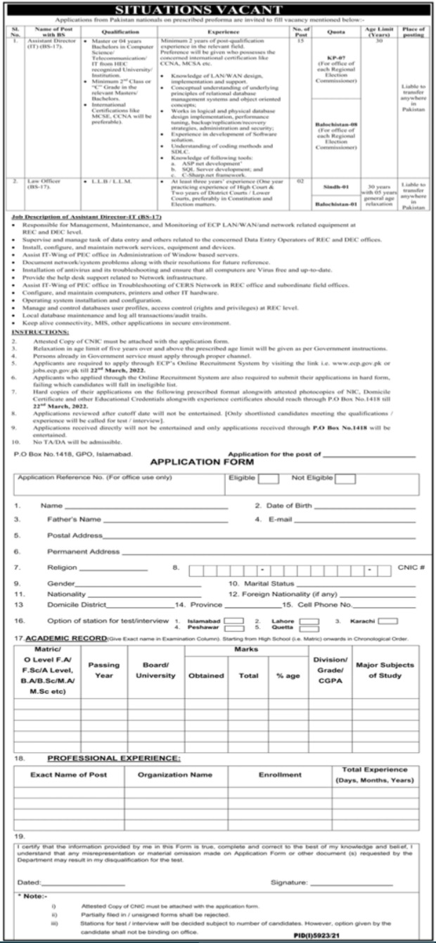 Election Commission of Pakistan ECP Jobs 2022 for Pakistanis