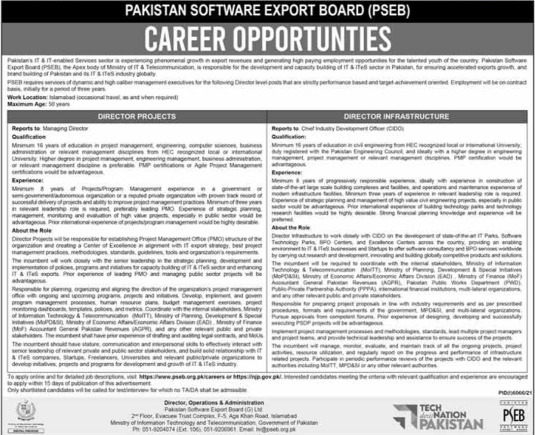 Pakistan Software Export Board PSEB Jobs 2022 Online Applications