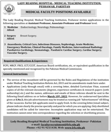 Lady Reading Hospital LRH Peshawar Jobs