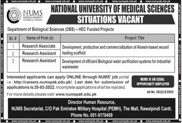 National University of Medical Sciences NUMS Jobs