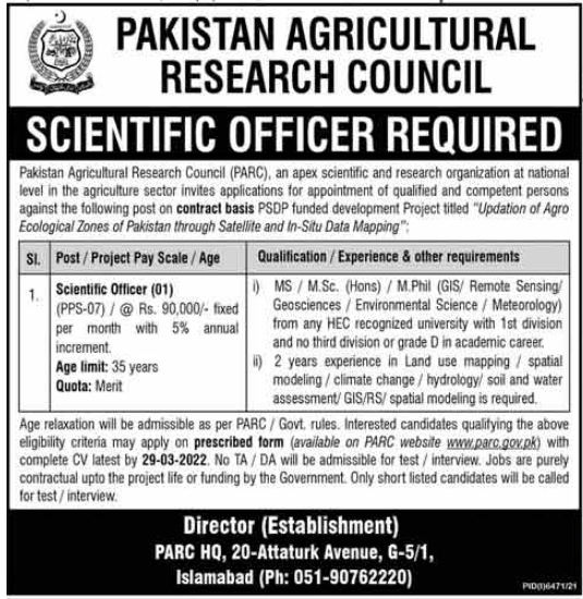 Pakistan Agricultural Research Council PARC Jobs