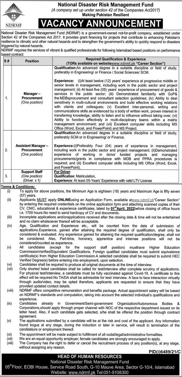 National Disaster Risk Management Fund NDRMF Jobs