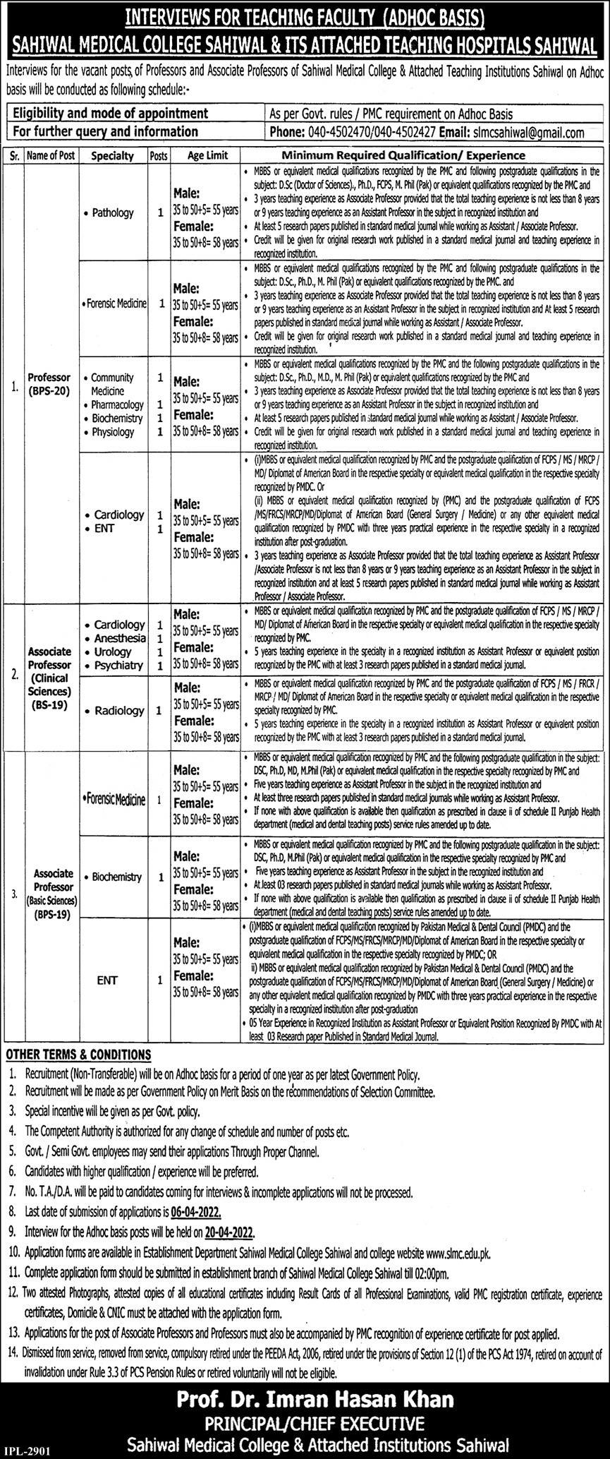 Sahiwal Medical College Jobs 2022 Teaching Faculty