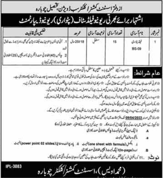 Patwari Jobs in Assistant Commissioner Office Chaubara