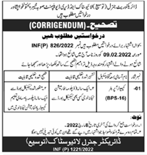 Livestock & Dairy Development Department KPK Jobs 2022 Last Date Extended