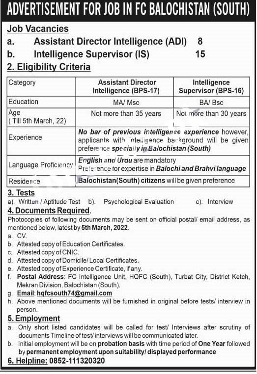 Join FC Jobs 2022 Frontier Corps in Intelligence Unit