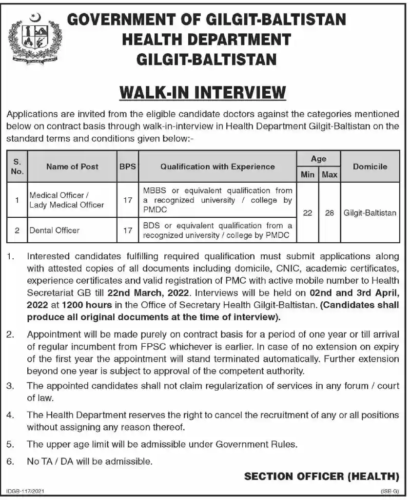 Health Department Gilgit Baltistan Jobs 2022