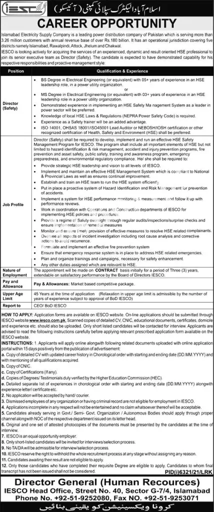 IESCO Jobs 2022 Islamabad Electric Supply Company – www.iesco.com.pk